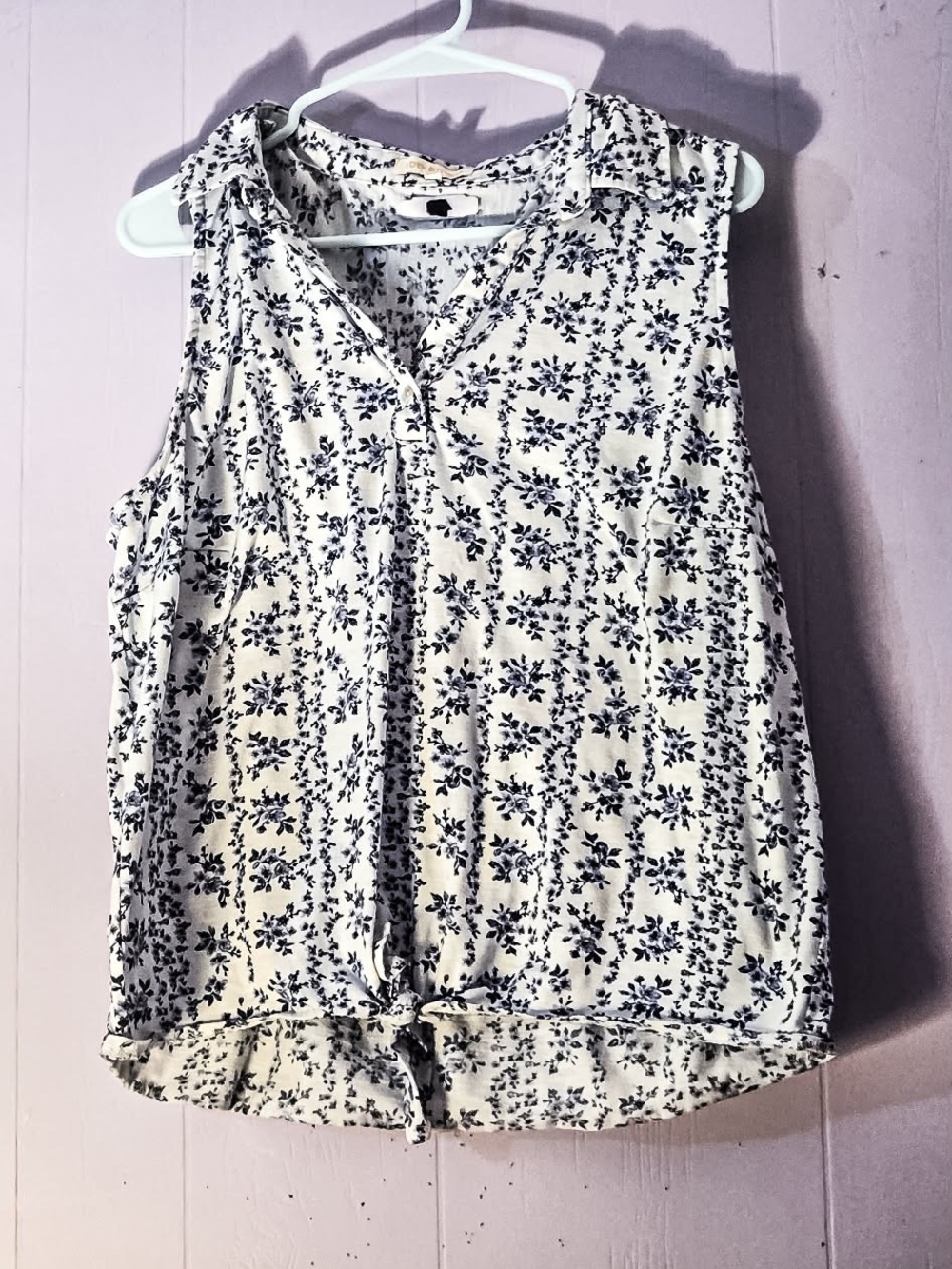 Eden & Olivia Blue & White Floral Tie-Front Sleeveless Tank Top Blouse XL